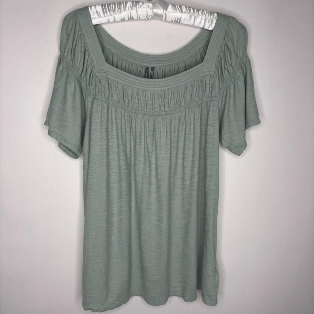 Anthropologie Pastel Green Square Neck Ruched Blouse Top Cotton/Modal Women L
